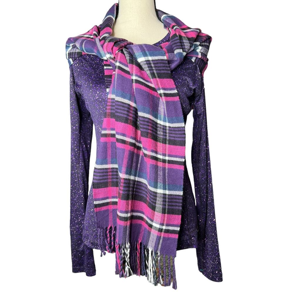 Scotland Made Cashmere Scarf in Purple Pink Plaid Size 72" X 12.25" Scarf only